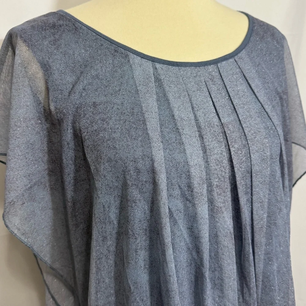 Women’s Size 2XL Chic Sheer Overlay Blue Blouse - Picture 6 of 15